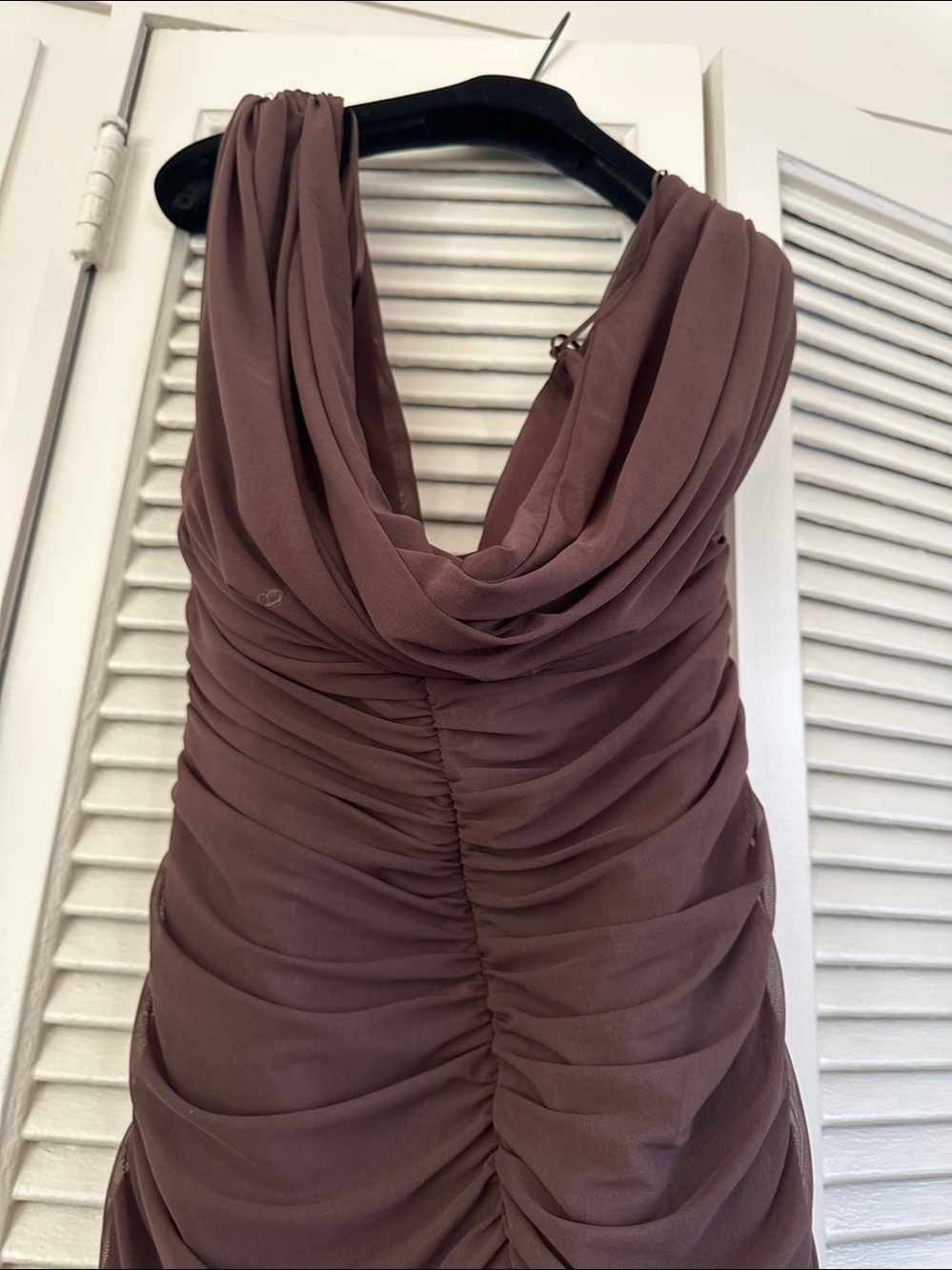 Zara Sleeveless off shoulder Draped Mini Dress in Chocolate Brown - Picture 7 of 8